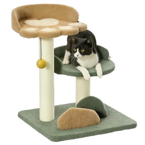 PawHut Small Cat Tree for Indoor Cats, Scratching Posts with 2 Beds, Toy Ball, 43 x 39 x 52cm