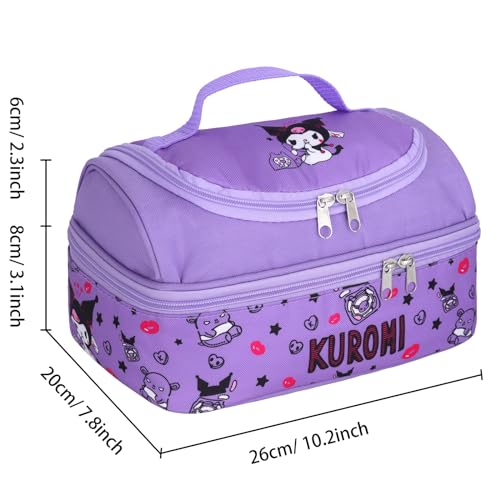 Roffatide Anime Kuromi Lunch Bag for Man Woman Leakproof Lunch Box Large Compartment Lunch Container Tote for Work Travel Purple