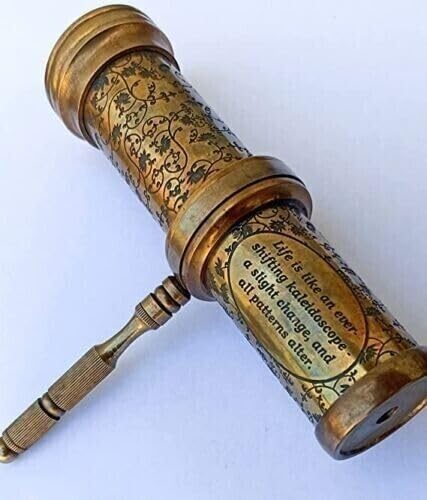 Generic Hand Carved Brass Kaleidoscope W/Handle Antique Look Twist Kaleidoscope, kaliedo123