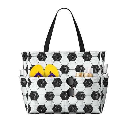VOSERY Large Beach Bags Waterproof Sandproof - Soccer Cute Beach Tote Bags for Women with Zipper