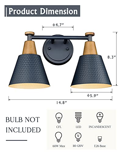 Image of FEMILA 2-Light Bathroom Light Fixtures, Modern Bathroom Vanity Light with Hammered Metal Shade, Dark Blue Sconces Wall Lighting for Mirror Kitchen Bedroom, 4FG59B-2W Blue