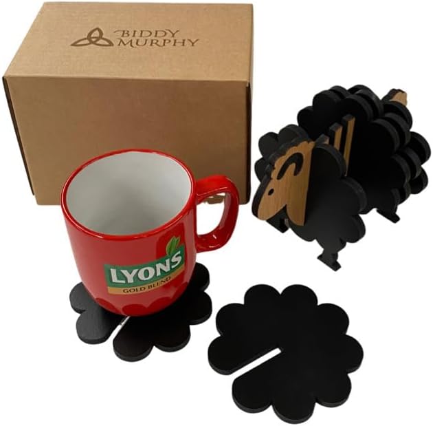 Biddy Murphy Irish Gifts Baa-rilliant Irish Oak Wood Drink Coasters Set of 4 with Holder, Cute Sheep Design, Handcrafted in Ireland, Eco-Friendly, Absorbent, 4" Inch - Image 6