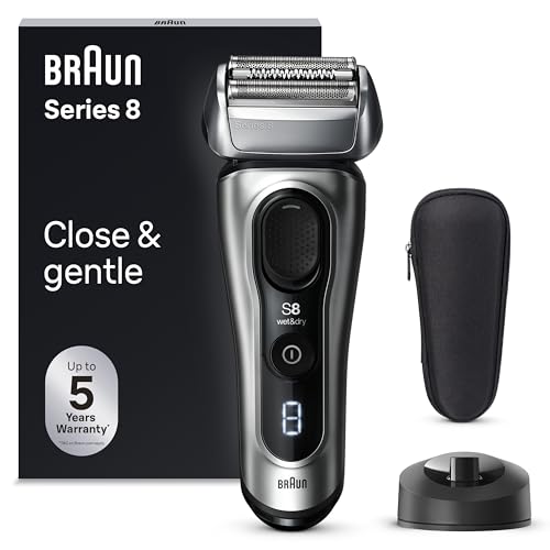 Braun Serie 8 Rasoio Elettrico Barba, Custodia, 8517s Argento | Regolabarba Uomo Impermeabile, Ricaricabile, con Rifinitore di Precisione, Custodia in Tessuto, Base di Ricarica, Idea Regalo