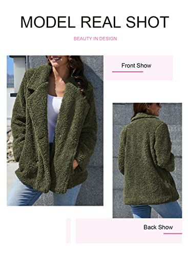 Dokotoo Womens Coats Winter Fashion 2023 Casual Oversized Long Sleeve Open Front Teddy Bear Sherpa Fuzzy Cardigans Loose Coat Jackets With Pockets Fluffy Outerwear Green Xx-Large #TOP2