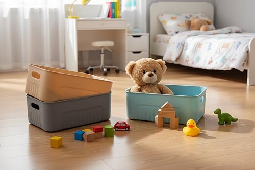 Image of Xmart India Plastic Storage Baskets wardrobe organizer Multipurpose storage and organisers for Kitchen, Clothes,Toys, Office - Durable & Stackable storage box and organiser for Home & Kitchen(3 Pcs)