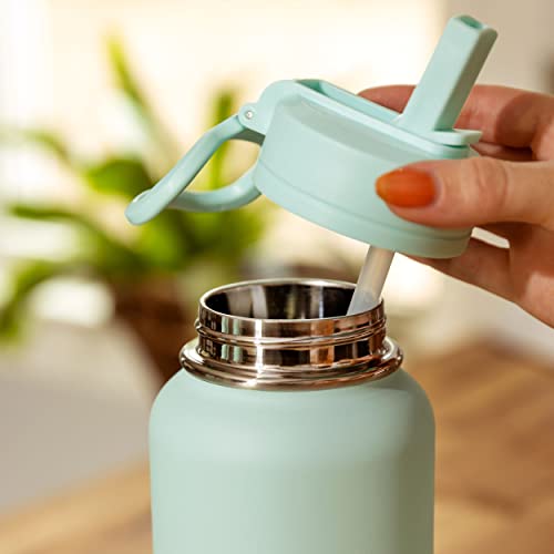 Hydrapeak 32Oz Insulated Water Bottle With Straw Lid, Matching Color Cap And Rubber Boot, Stainless Steel Double Wall Vacuum Insulated Water Bottles That Keeps Drinks Cold For 24 Hours (Modern Blue) #TOP4