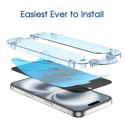 Image of amFilm OneTouch for iPhone 16 privacy Screen Protector 6.1'' 2024 | 30s Auto-Alignment, Bubble Free, Tempered Glass, 28 Anti Spy, Shatterproof, Camera Lens Protector 2+2 Pack (16-6.1'')