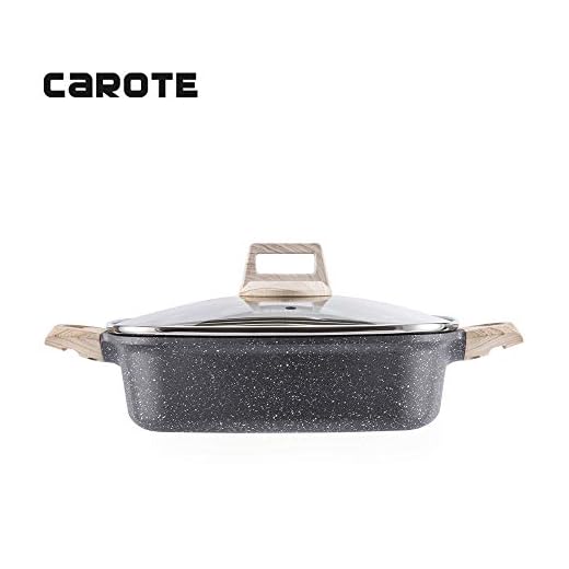 Carote 5.8-Quart Double-Flavor Hot Pot with Divider and Glass Lid,Shabu Shabu Pot with Nonstick Granite Coating from Switzerland,11 inch