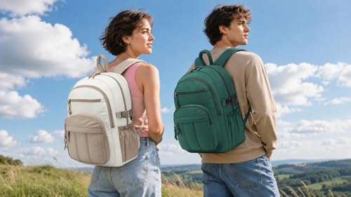 Image of Backpack for Women, Quilted Laptop Bookbag with Pouch Pockets for College Work Travel Gym Teacher Nurses, Puffer High School Backpack for Girls, Dark Green