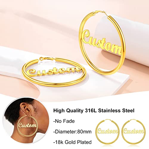 Custom4U Large Hoop Earrings With Name Inside 18K Gold Plated Big Hoop Earrings For Women Girls Valentine's Day Gifts #TOP1