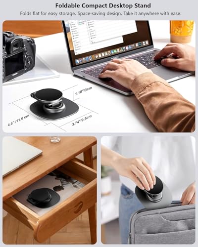 Image of RIGGEAR Premium Magnetic Phone Stand for Desk, with 360 Rotating, Non-Slip Base, Foldable Metal Stand for Mobile /Tablet /iPad Compatible with MagSafe iPhones and Android Phones (NOT A Charger)