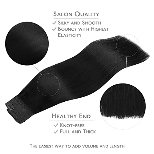 Image of WENNALIFE Wire hair extensions Real Human Hair 12 inch 70g Jet Black Remy Invisible Transparent Wire Fish Line, Straight Real hair