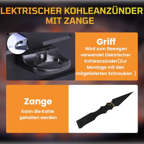 WRQIOO Elektrischer Kohleanzünder, 800 Watt kohlegrill toaster mit Zange, mit Dreiseitiges-Hitzesystem, Grillanzünder Elektrisch