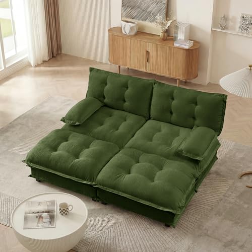 Image of 77 inch Sectional Sleeper Sofa with Ottoman, U Shaped Modular Deep Seat Couches for Living Room Apartment, Flexible Module Combination Cloud Sofa with Spring Support, Easy Assembly, Dark Green
