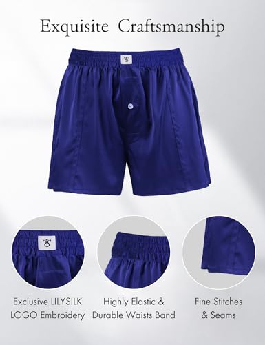 LilySilk Silk Boxers Mens Breathable Real Mulberry Underwear 6A Grade Royal Shorts Combo Pack, Silk Sleep Lounge Bottoms4