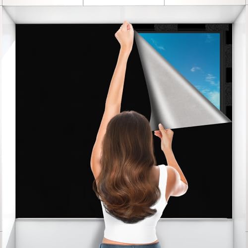 LALAGO 100 x 145cm Tela Opacas con 35 Velcros y 6 Ventosas, Tela Oscurecedora Ventana, 100% Blackout Cortinas Aislantes, Estores Opacos sin Taladrar para Protección Solar para Habitación/Ático/Coche