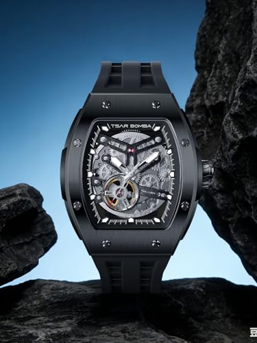 Image of TSAR BOMBA Mens Luxury Watch Automatic Watches for Men 50M Waterproof Japanese Mechanical Movement Tonneau Stainless Steel Case Sapphire Glass Big Face Cool Unique Fashion Gift Men