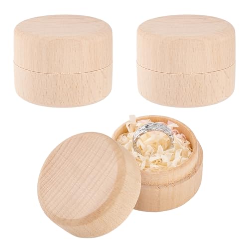 FINGERINSPIRE Mini Boîte Ronde en Bois de Hêtre BurlyWood (4.7x3.5cm) pour Rangement de Bague, Bijoux, Boucles D'Oreilles, Bibelots et Demande en Mariage