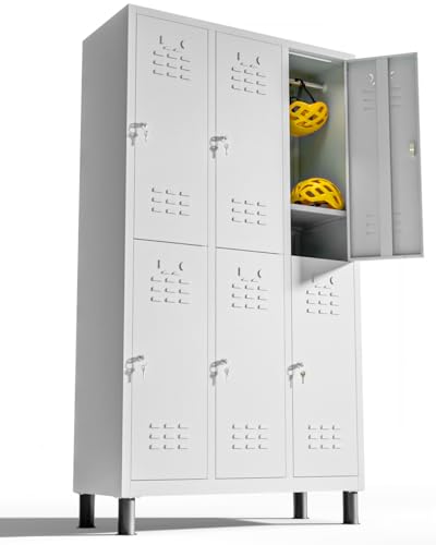 TwinThink Taquillas Vestuario. 180 x 97 x 40 cm Taquillas Metalicas de 6 Puertas Taquilla Metalica con Llave Taquillas Vestuario Metalicas (1, Gris)