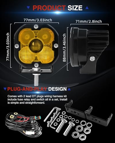 Cápsulas de luz antiniebla LED de 3 pulgadas 3000K para camionetas y luces de pilar A ámbar 3