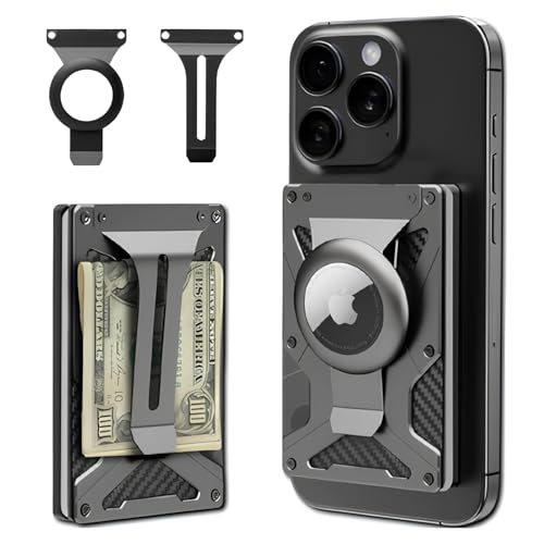 Magnetic Carbon Fiber Aluminum Wallet – Credit Card Holder with Money Clip & AirTag Slot – RFID Blocking, Tactical-Grade, Everyday Carry Design