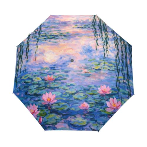 ALAZA Monet Claude Water Lilies Oil Painting Travel Umbrella Auto