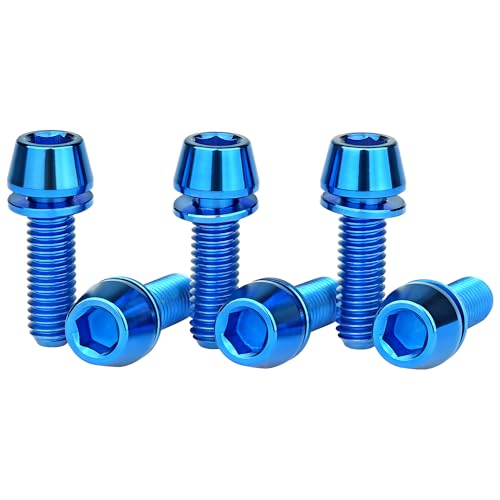 Image of Titanium Ti Allen Hex M5x16 18mm Tapered Head Bolt with Washer Screw for Bicycle Stem Parts Pack of 6 (Blue, M5x16mm)