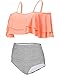Tempt Me Women Pink Two Piece High Waisted Bikini Set Swimsuit Off Shoulder Ruffle Bathing Suits Tummy Control Ruched Swimwear XL