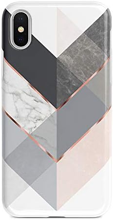 Obbii iPhone X/XS Matte Case Marble Gray Rose Geometric Design, Shockproof Slim TPU Flexible Soft Silicone Protective Cover Case Compatible with iPhone X/XS（5.8''）