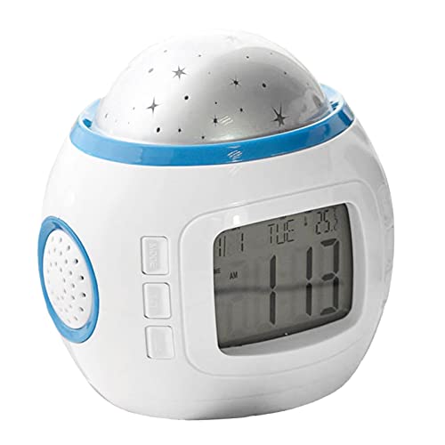 GYZOUKA LED Projection Alarm Clock 4.1 x 4 x 3.2in Sky Projector Digital Alarm Clock Projection Light Clock with Music Thermometer Calendar