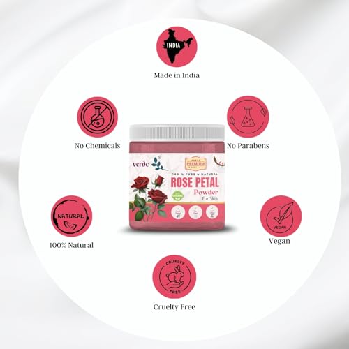 Image of 100% Pure & Natural Rose Petals Powder for Face /Hair /Lips - Glowing Skin & De-Tanning Facepack - All Skin Types - (100 GM)