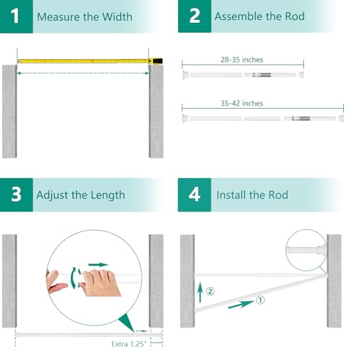Image of Tension Curtain Rod by EZFurni, 28 to 42 Inch, Adjustable Curtain Rods No Drilling, Heavy Duty Tension Rod, Anti-Slip Spring Loaded Curtain Rods for Window, Closet, Door, White