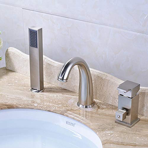 Bathroom Sink Taps Kitchen Sink Taps Nickel Brushed Solid Brass Bathroom Sink Faucet Single Handle Countertop Mixer Tap with Handheld Shower Sprayer