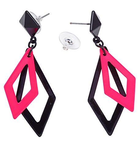 Preisvergleich Produktbild Panelize® 80er Jahre Neon Ohrringe Rauten schwarz pink Rhombus Schmuck