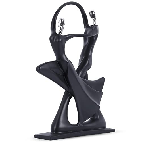 Creative Fashion Dance Couple Statues Modern Abstract Art Golfer Decorative Small Statue Home Hotel Decorative Sculpture Wedding Gifts (Handshake - Black Silver) #TOP25