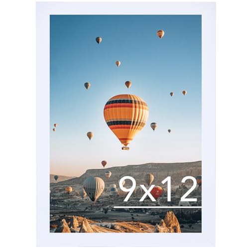 Image of JCJMY 9x12 Picture Frame White for Wall Hanging, Wall Mounting Horizontally or Vertically, 9 x 12 Wall Gallery Poster Photo Frame with Durable Shatter Resistant Plexiglass, White