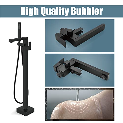 Aolemi Freestanding Bathtub Faucet Floor Mount Tub Filler Single Handle Brass Standing Bathtub Tap with Handheld Spray Swivel Right Angle Spout Matte Black by Aolemi - Image 3