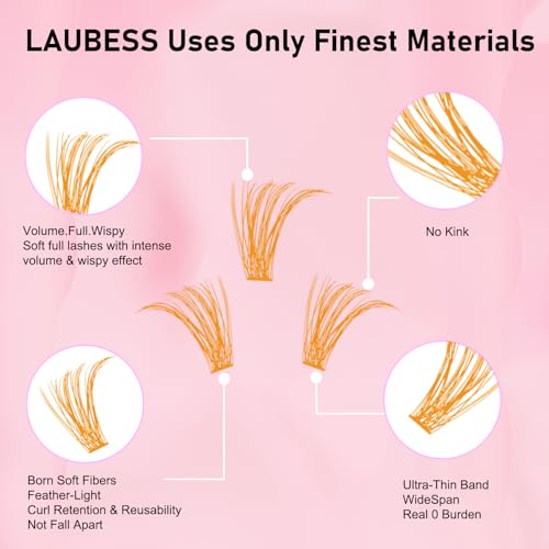 Image of Colored Lash Clusters LAUBESS Orange Colored Eyelash Clusters Wispy Colored Lash Extensions Colorful Lash Clusters Individual Lashes (Orange 40D-0.07D-Mix8-16)