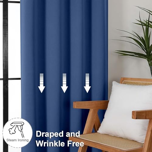 Image of Simplebrand Ava Royal Blue Short 36 Inches Blackout Curtain 2 Panels Set, Half Window Rod Pocket Privacy Curtain Tiers for Kitchen, Curtains Blackout for Bathroom Shades, W40 x L36 Inch, Royal Blue