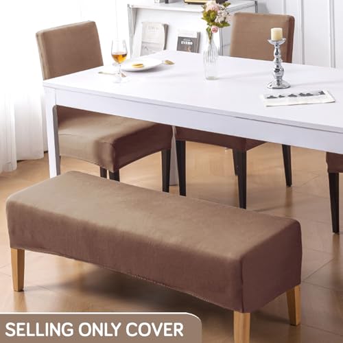 Image of HOKIPO 'SereneSolids' 140 GSM Stretchable Dining Chair Covers Set of 4 with 1 Bench Cover, Dark Camel (AR-6282-DCML)