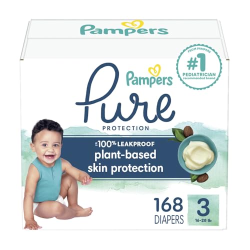 Image of Pampers Baby Diapers - Pure Protection - Size 3, 168 Count, for up to 100% Leakproof, Premium Plant-based Skin Protection