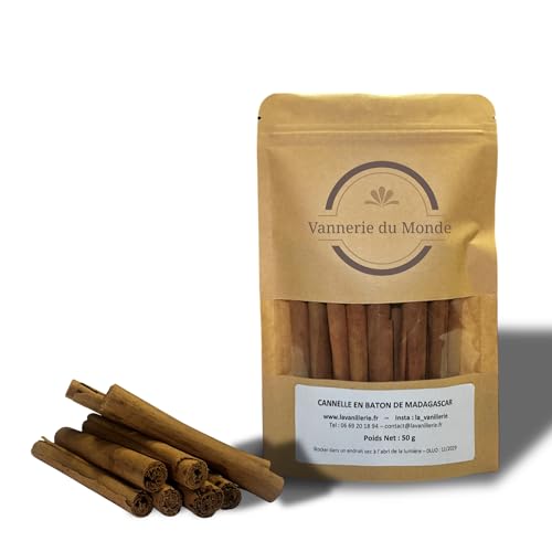 Cannelle de Ceylan en Bâton Origine Madagascar - Qualité Premium - Arôme Intense & Naturel – Epice 100% Naturelle - Saveur Puissante et Authentique - Sachet de 50g