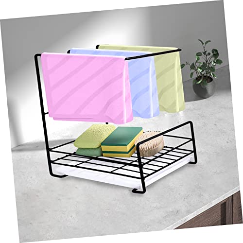 Ultechnovo Wrought Iron Dishcloth Rack Sponge Drain Holder Black No Punching Stainless Steel Drain Rack Sink Dish Towel Holder Kitchen Dish Towel Rack Kitchen Towel Holder Sink Accessory #TOP1