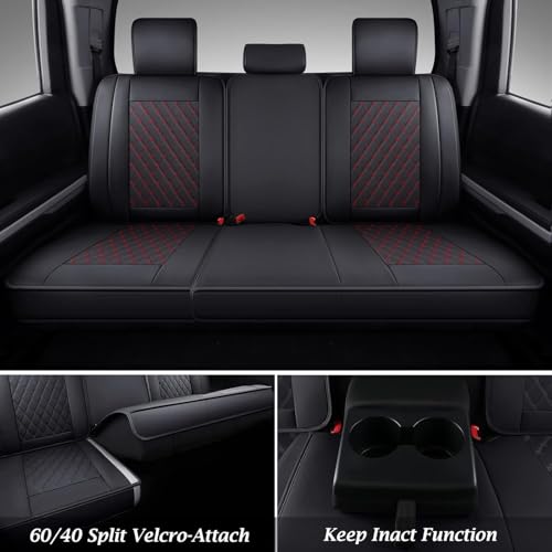 Image of Coverado Tundra Seat Covers, Back Leather Car Seat Covers for Trucks, Automotive Seat Covers Protector Custom Fit 2007-2021 Toyota Tundra(Rear Seat Cover /Red)