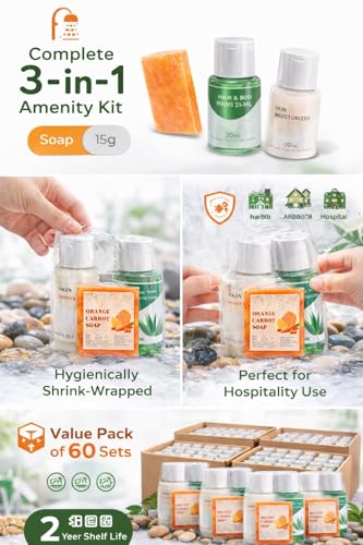 Image of 60 Sets Guest Amenity Kit - 3-in-1 Pack (Soap 15g + Hair & Body Wash 20ml + Skin Moisturizer 20ml) - Shrink Wrapped - Ideal for Hotels,Travel, Airbnb, Hospitals