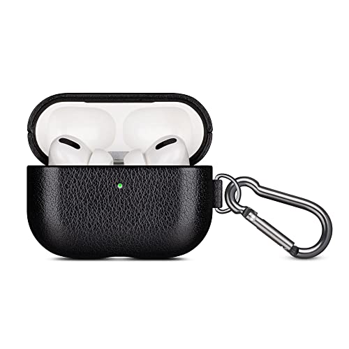 Haobobro Handcrafted AirPods Pro Leather Case with Lanyard and Clip | Only Compatible with AirPods Pro (1st Generation) - Top Grain Leather Case Cover | Not for AirPods Pro (2nd Gen) - Black