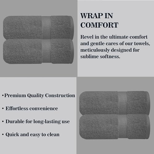 Image of Sulfar 100% Combed Cotton, Quick Drying Highly Absorbent Thick Bathroom Towels, Luxury Bath Towel Set (Pack of 2, 70 X 140 cm) - 600 GSM (Grey)