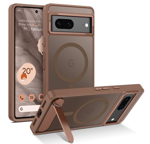 Image of GUAGUA for Google Pixel 7 Case with Stand, Magnetic Cases with Foldable Invisible Stand Translucent Matte Back Slim Protective Shockproof Kickstand Phone Case for Google Pixel 7 6.3", Brown