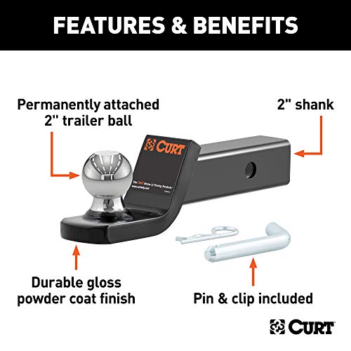Image of CURT 45134 Fusion Trailer Hitch Mount with 2-Inch Ball & Pin, Fits 2-in Receiver, 7,500 lbs, 2 inch Drop, Stock (Pack of 2)