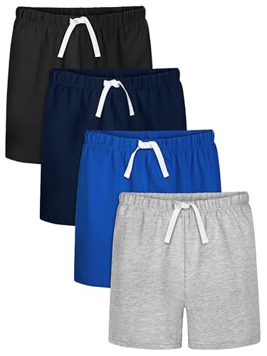 Resinta 4 Pack Toddler Boy Cotton Shorts Boys Casual Shorts Pull-on Shorts Soft Baby Boy Shorts for Summer 9-10 Years